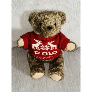 Vtg Polo Ralph Lauren 15” Teddy Bear Plush 1998 Red Christmas Sweater Jointed